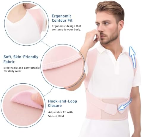 Posture Corrector for Women Men Back Brace hunchback Straightener Adjustable Shoulder Straps Upright Full-Back Correction Upper Support Hunchback Scoliosis Kyphosis Thoracic Instant Hump Pain (Pink, Medium)
