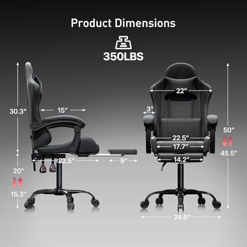 MoNiBloom Gaming Chair, Footrest & Lumbar Support, Height Adjust, Black
