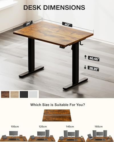 Acrolix 40x24 Electric Standing Desk with Cable Net, Rustic Brown