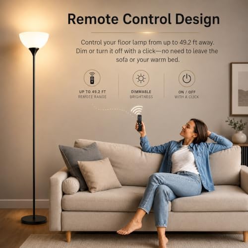 PESRAE Floor Lamp, Remote Control, Stepless Brightness & Color Temperature