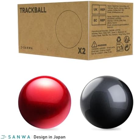 SANWA 34mm/1.34in Trackball, Replacement Ball for Logitech m575, m570, MX Ergo, Perixx, Kensington, and Other Compatible Trackball Mouse, Glossy Black + Red, Set of 2