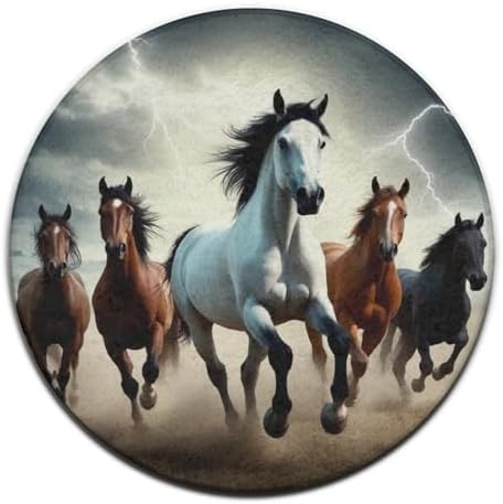 Soft Round Yoga Carpet, Office Chair Decor Round Mat for Carpet and Hardwood Floors Running Horse