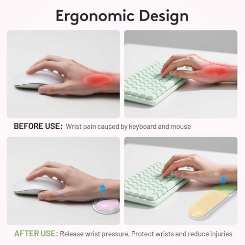 Keyboard and Mouse Wrist Rest Pad, Soft Gel Wrist Support Pad with Non-Slip Base, Upgrade Ergonomic Wrist Rest Support Set for Office Gaming, Pink Green Orange