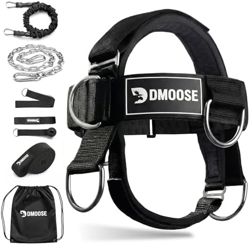 DMoose Fitness Neck Harness for Weight Lifting - Soft Padded Head & Chin Strap with 30" Heavy Duty Steel Chain - Neck Exerciser, Trainer & Strengthener to Support Injury Recovery and Intense Workouts