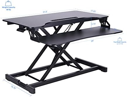 Rocelco Standing Desk Converter with Dual Monitor Mount - 31.5 Inch Sit Stand Up Tabletop Riser with Tablet Holder, Height Adjustable Workstation - Deep Keyboard Tray for Laptop - Black (R VADRB-DM2)
