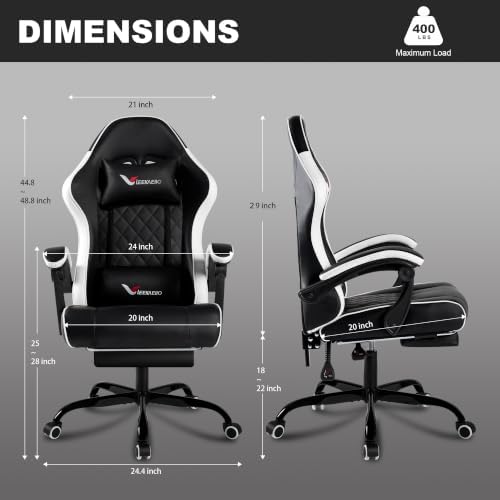 Gaming Chair for Adults, Computer Chair with Footrest and Pocket Spring Cushion,Comfortable Ergonomic Video Game Chair with Lumbar Support and Headrest for Office Home (White)