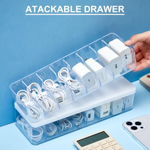 Tatuo Cord Organizer Box with Lid, Clear, White, 6 Pack