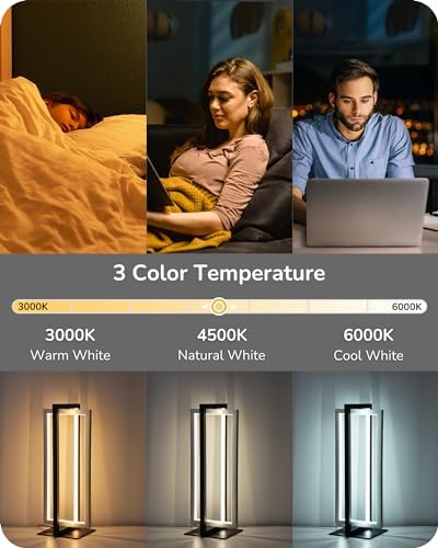 EDISHINE Modern LED Table Lamps, 750LM Dimmable Nightstand Lamp, Silver