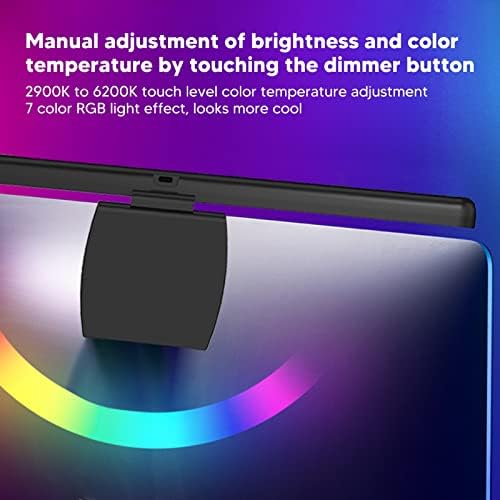 Computer Monitor Lamp, Curved Screen Monitor Light Bar for Eye Caring, Touch Dimming, No Screen Glar e, 7 Color RGB Light Effect, USB C LED Computer Lamp for Desk,Gaming