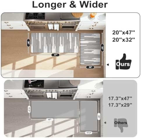 KIMODE Kitchen Mats Cushioned Anti Fatigue, Black Line Geometric Kitchen Rugs Sets of 2, Padded Kitchen Floor Mats Non Slip, Standing Desk Mats for Laundry Office Sink 20"x47"+20"x32"