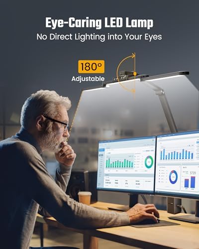 SUPERDANNY LED Desk Lamp with Power Strip (6 Outlets, 1 USB, 1 Type-C) for Home Office, Desk Light Computer Light with Clamp, Architect Desk Lamp with Smooth Dimming 5 Colors Touch & Wave Control