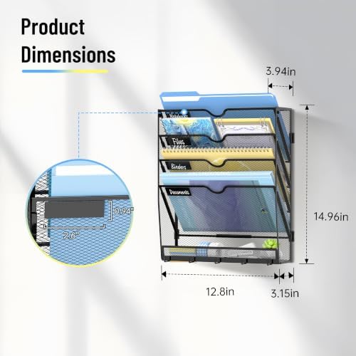 SUPEASY 5-Tier Wall File Organizer with Hooks, Wall Mounted Mail Organizer