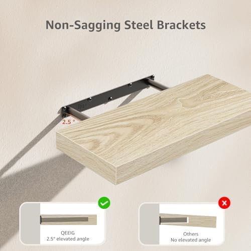 QEEIG Bathroom Floating Shelves for Wall (Natural, Set of 2, 15.7")