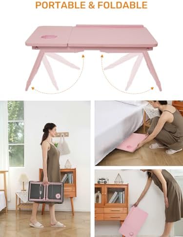 Lap Desk for Couch/Sofa/Floor, 5-Angle Adjustable Bed Desk with Foldable Legs &Cup Holder, Light Weight Bed Tray Table for Writing/Eating/Reading, Portable Laptop Stand for Adults, Kids