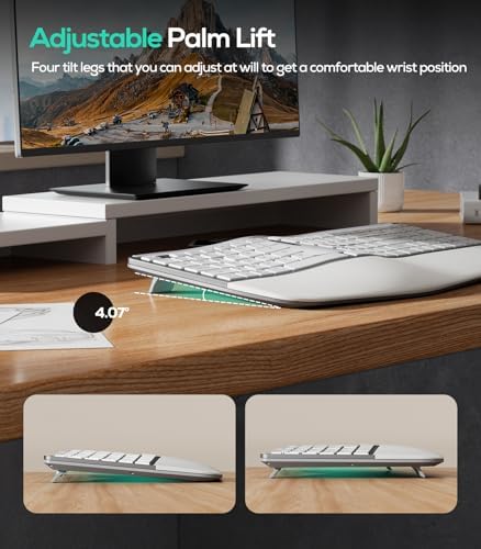 Nulea RT07B Wireless Ergonomic Keyboard - Split Keyboard, Wrist Rest, Natural Typing, Bluetooth and USB Connectivity, USB-C Rechargeable,Compatible with Windows Mac (Grey White)