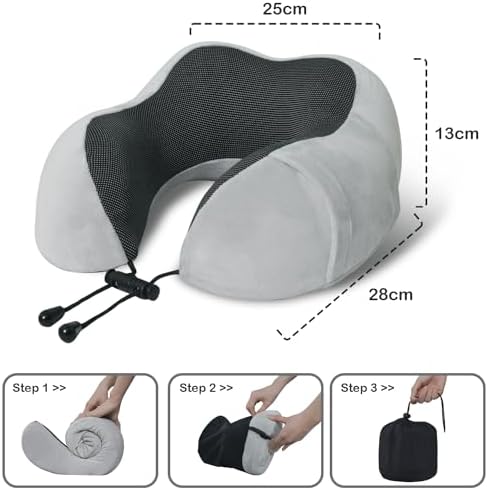 Travel Pillow, Memory Foam Neck Pillow for Traveling, U Shape Neck Pillow Airplane Portable Flight Pillow Travel Kit with 5D Contoured Eye Masks and Earplug for Plane Train Car Home Office