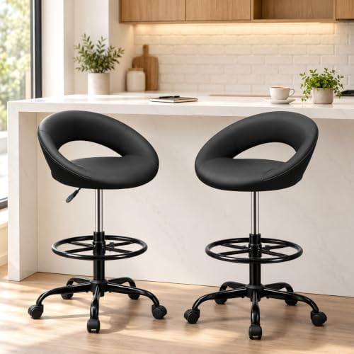 Office Drafting Chair for Standing Desk, PU Leather Bar Stools