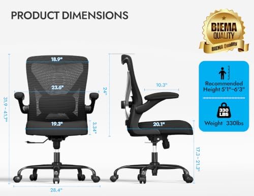 Office Chair: 330LBS Mesh Ergonomic Desk Chair Comfy with 3D Lumbar& Swivel
