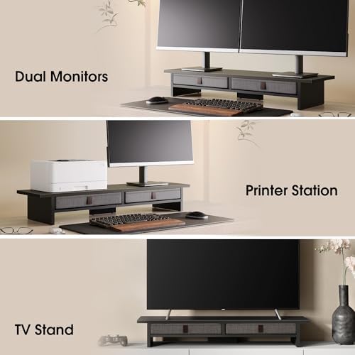 Fenge 35 Inch Monitor Stand with Drawer Storage, Computer Riser for Desk