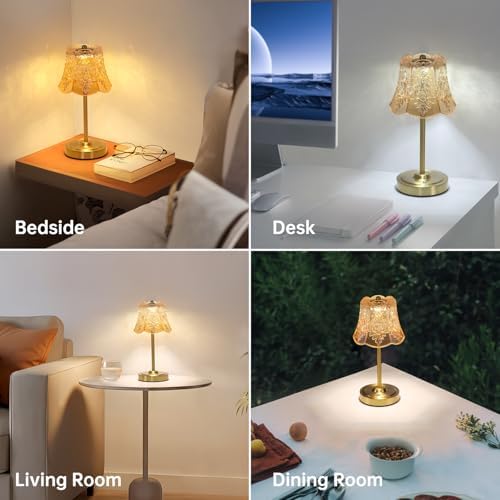 Shenmoyl Set of 2 Cordless Touch Table Lamp with 5200mAh Battery - 3 Adjustable Color Temperatures & Dimmable, Rechargeable Lamp for Bedsides, Living Room, Entryway, Bookshelves (Amber Rose)