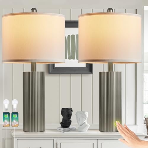 24.5” Table Lamps for Living Room Set of 2, Touch Control, Silver