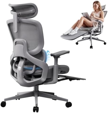 FLOW360 Ergonomic Mesh Office Chair with Footrest, Big&Tall Chair Gray MS