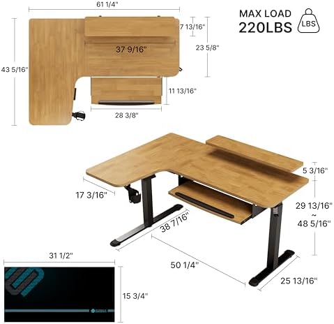 EUREKA ERGONOMIC L Shaped Standing Desk w Keyboard Tray,61" Electric Corner Standing Desk, Computer Desk w LED Monitor Stand,Dual Motor,Solid Wood,Left/Oak