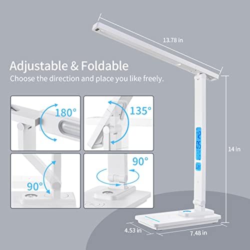 LAOPAO LED Desk Lamp with Wireless Charger: Desk Lamps for Home Office Bedroom, 5 Color Modes & Brightness Dimmable, 2 Night Light