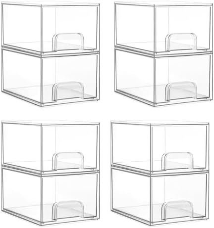 Vtopmart 8 Pack Small Clear Stackable Storage Drawers for Desk, Countertop
