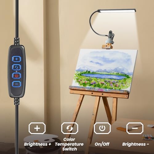Clip-On LED Easel Lamp for Artists, 3 Color Modes, 10-Level Dimmable, 300lm Eye-Care Easel Lights for Painting, Drawing with Flexible Arm, USB-Powered(No Battery)