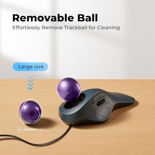 Wired Ergonomic Trackball Mouse for Large Hands, 44mm Index Finger Control