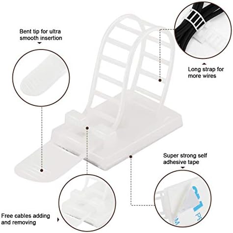 100Pcs Adhesive Cable Management Clips with 50Pcs Zip Ties, Adjustable Nylon Cable Strap Ties Wire Clips Clamps Organizer, Extra Screw & Hole - 3.55 Inch White