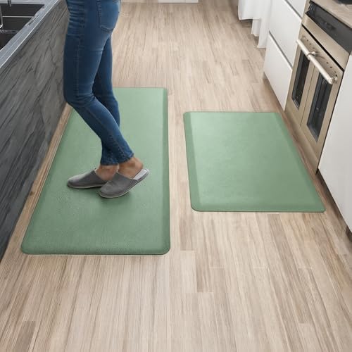 Anti Fatigue Kitchen Mats for Floor | Padded Kitchen Rugs | Non Slip, Cushioned Standing Desk Mat | Waterproof Floor Mat | 17.3" x 28" x 0.47" & 17.3" x 47.2" x 0.47", Mint Green, 2-Pack | More Décor