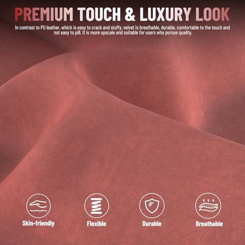 Ferghana Velvet Fabric Gaming Chair – Wider Seat Cushion, Diamond Double-Stitching, Ergonomic High Back with Footrest, Computer Gamer Chair Featuring Massage Lumbar Support for Adults (Black/Red)