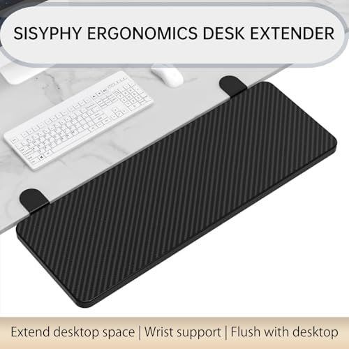 Sisyphy Ergonomics Desk Extender Tray, 21.7x9.5" Punch-Free Clamp on, Foldable Keyboard Drawer Tray, Table Mount Arm Wrist Rest Shelf, Computer Elbow Arm Support