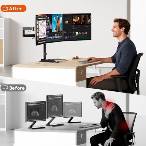 Triple Monitor Stand, Full Motion Arm Fits up to 27 inch