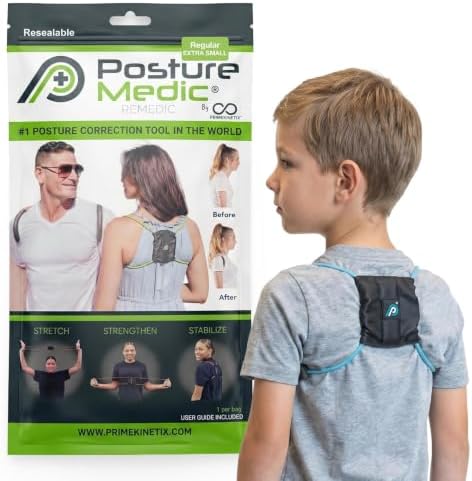 PostureMedic Original Strength Dynamic Posture Corrector for Men & Women – Active Resistance Training System for Back, Neck & Shoulder Pain Relief – Strengthen Muscles & Improve Alignment - Size XS (Light Blue)