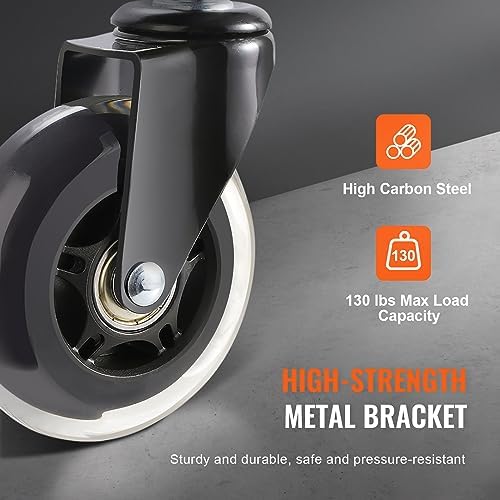 VEVOR Office Chair Wheels, Set of 5, 3 inch Caster Wheels Replacement for Hardwood Floors and Carpet, Heavy Duty Casters with 650 lbs Load Capacity, Universal Fit for Most Chairs, Black