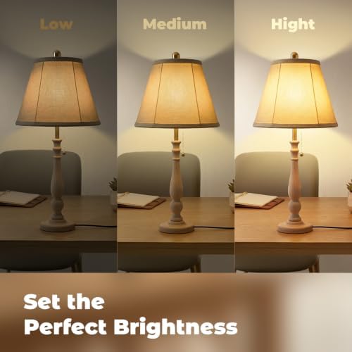 LALISU Farmhouse Table Lamps Rustic Bedroom Lamps 24.41" Wood Bedside Lamp