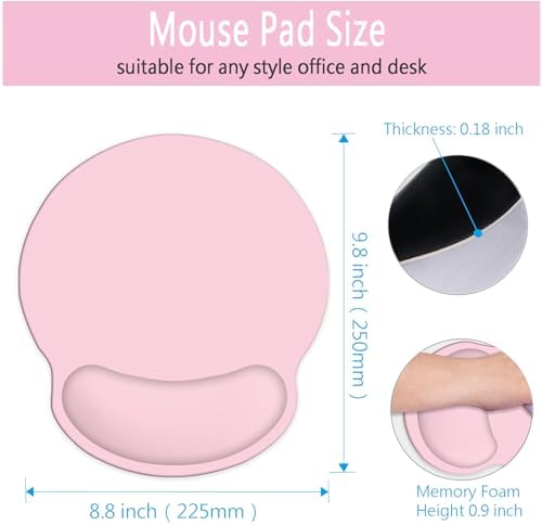 Mouse Pad with Wrist Rest Support, Ergonomic Gaming Mouse Pad with Non-Slip PU Base for Computer, Laptop, Office and Home, Easy Typing & Pain Relief (Pink)