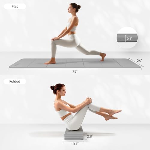 PAIDU Foldable Yoga Mat 10mm Thick, 75"x26" Non-Slip Fitness Exercise Mat
