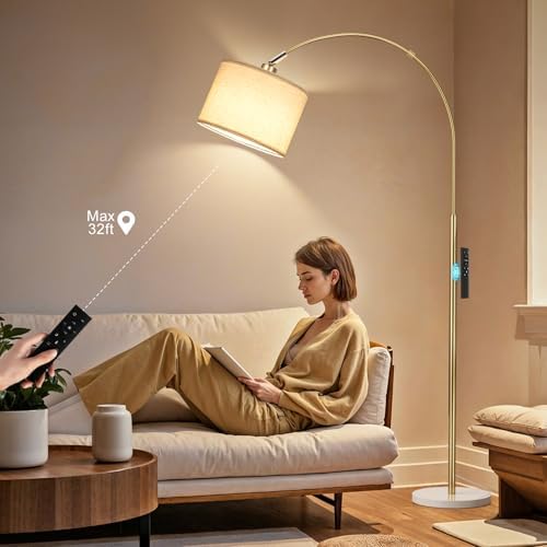 Ambimall Dimmable Arc Floor Lamp with Remote, Color Temp Adjustable, Marble