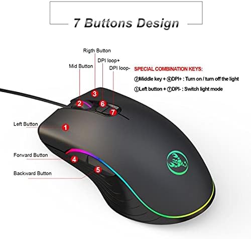 Ergonomic RGB RGB gaming mouse 6400 DPI adjustable 7- button gaming mouse USB optical mouse, suitable for portable computers