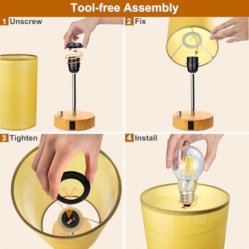 LTBLIGHT 2 Pack Gold Stepless Dimmable Bedside Table Lamp USB+AC Outlet