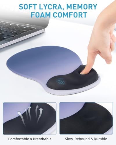Ergonomic Mouse Pad with Wrist Rest, Mousepad with Memory Foam Support for Pain Relief, Non-Slip Base for Computer, Laptop, Office & Home, 10.2 x 7.5 in