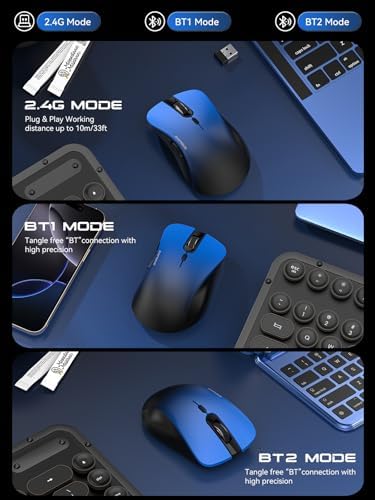 RAPIQUE Bluetooth Wireless Mouse - Dual Bluetooth & 2.4 GHz,Gradient Blue
