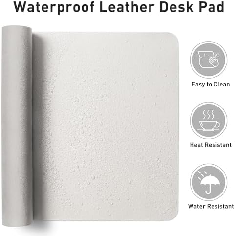 Aothia Leather Desk Pad Protector, Mouse Pad, Office Desk Mat, Non-Slip PU Leather Desk Blotter, Laptop Desk Pad, Waterproof Desk Writing Pad for Office and Home (Off-White,31.5" x 15.7")