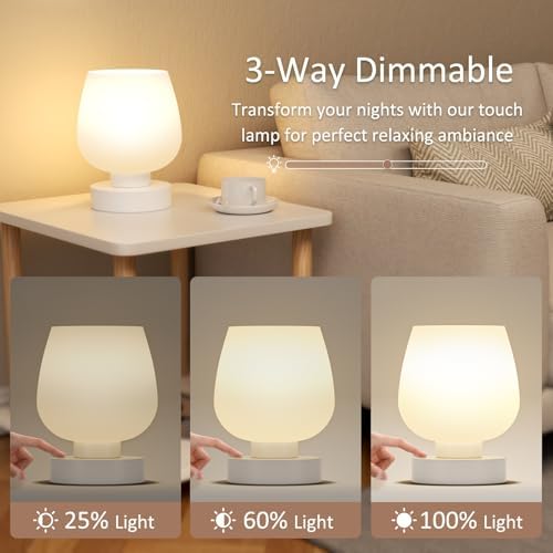 Seealle Small Touch Table Lamp for Nightstand, 3 Way Dimmable Bedside Lamp