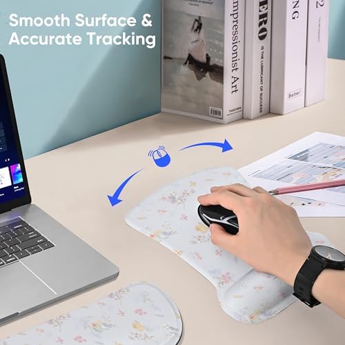 Ergonomic Memory Foam Keyboard Mouse Pad Set with Wrist Rest Support,Non-Slip Hand Wrist Cushion for Laptop/Notebook/Desktop/Computer/Gaming/Office,Easy Typing& Pain Relief (Birds)