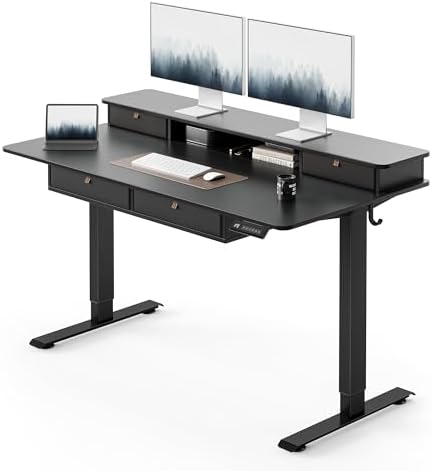 FEZIBO 48 x 24 inch Standing Electric Desk with Drawers, Black